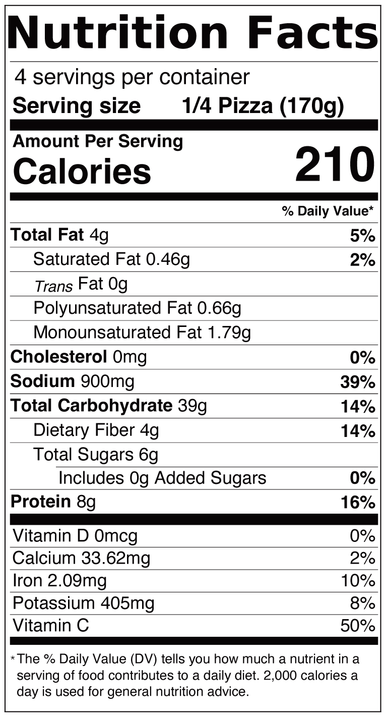 Vegan Love Pizza Nutritional Facts by Spent Goods